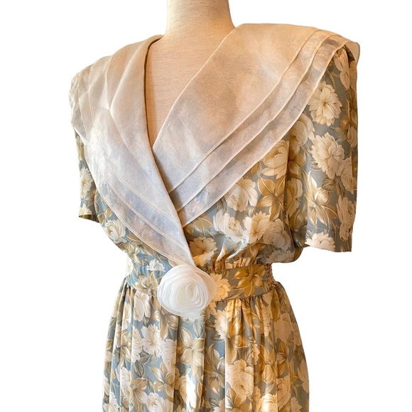 ⭐️.SOLD ⭐️ VINTAGE 80s LESLIE FAY COLLECTIONS Floral Puff Sleeve Dress Size 12 - Picture 8 of 14